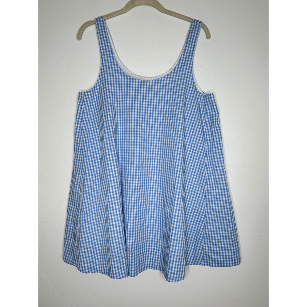 Olivaceous 100% Cotton Blue White Gingham Trapeze Swing Mini Dress Size Large